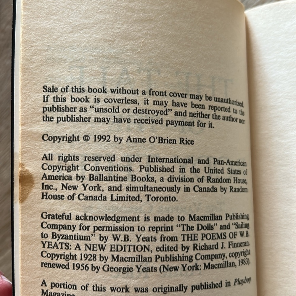 Vintage 1992 Anne Rice The Tale of the Body Thief Paperback Novel StepBack Cover - Picture 7 of 11